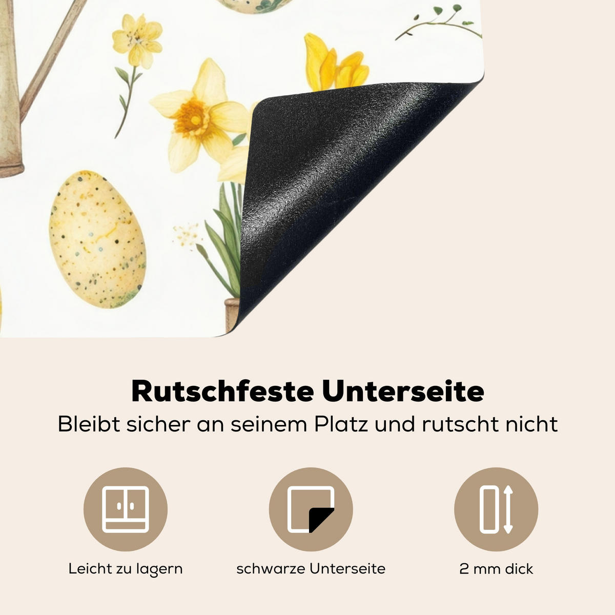 HERDABDECKPLATTE Gießkanne - Blumen - Eier Induktionsmatte 77x59 cm - Weiß, Kunststoff (77/59/0.2cm) - MuchoWow