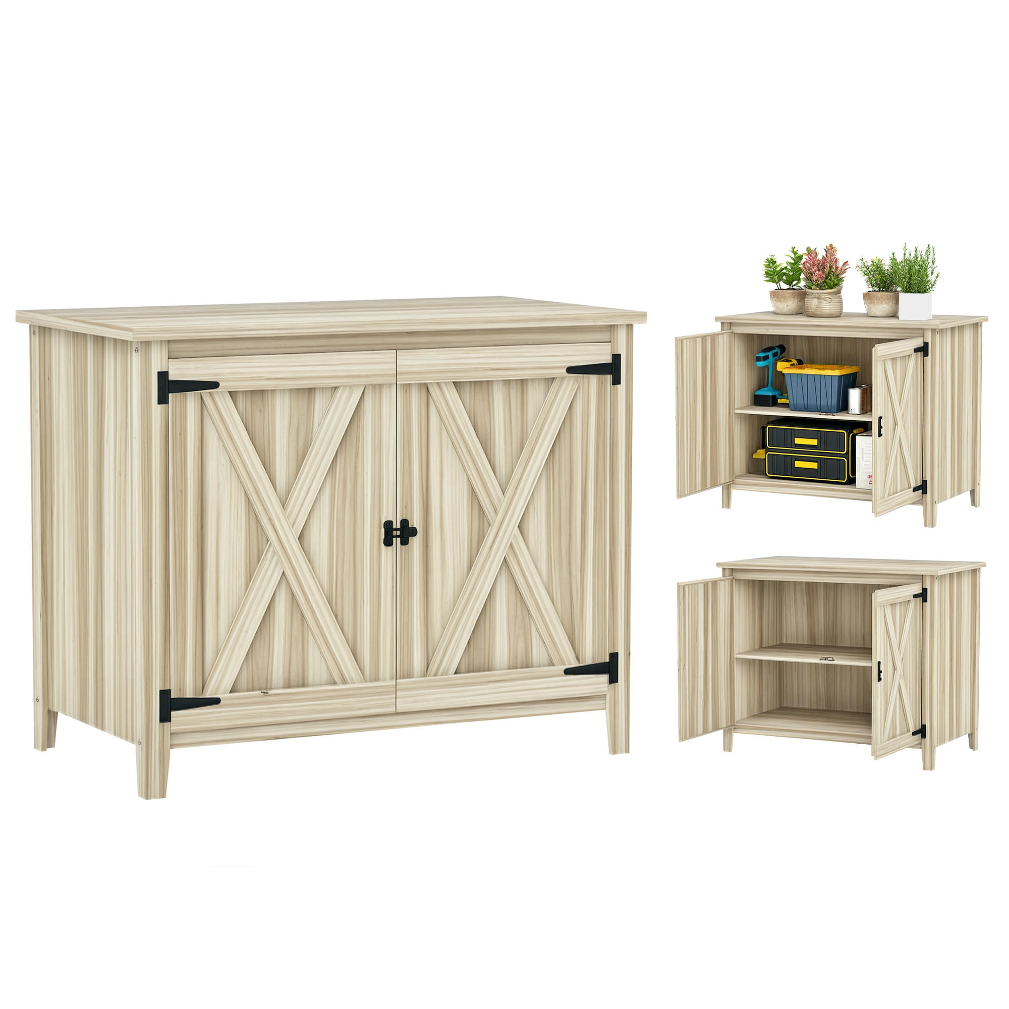 GERÄTESCHUPPEN DE-17607 2 Scheunentüren mit Arbeitsplatte Naturholz - Naturfarben, Holz (110/88.5/60cm) - ComfortXL