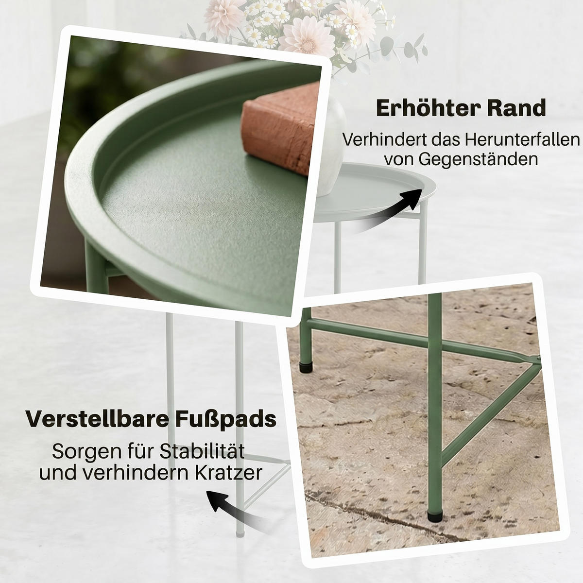 GARTENTISCH DE-07252 rund mit herausnehmbarem Tablett und klappbar Grün - Grün, Metall (46/46/53cm) - ComfortXL