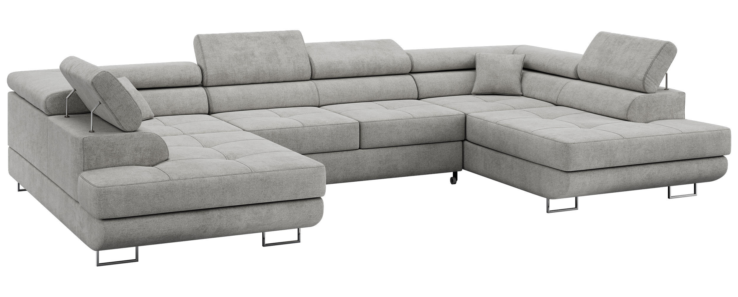 WOHNLANDSCHAFT GUSTAW U Hellgrau Struktur - Silberfarben/Hellgrau, Textil/Metall (340/55/205cm) - MKS