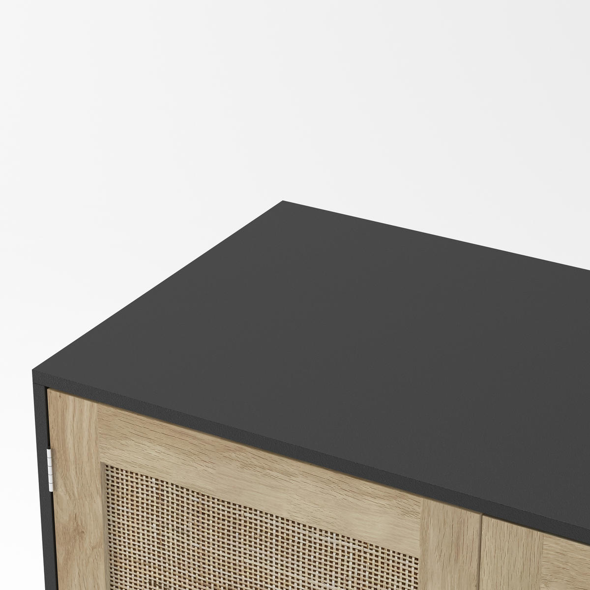SIDEBOARD in Schwarz mit zwei Rattan-Türen für Wohnzimmer, Esszimmer und Diele, B80/T40/H88 cm - Schwarz/Naturfarben, Holzwerkstoff (80/88/40cm) - STILVORA