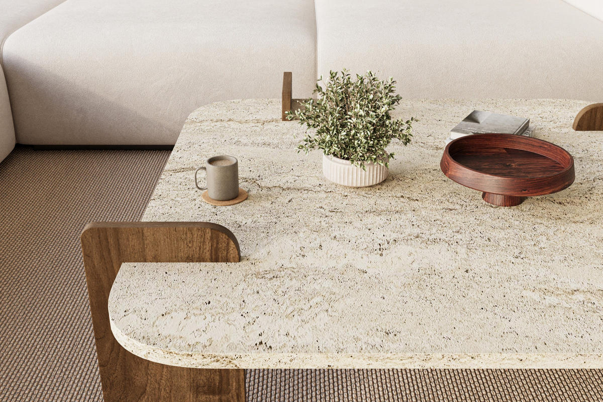 COUCHTISCH Brilliance Travertin Braun Granit Optik 90x90 - Beige/Braun, Holzwerkstoff (90/90/35cm) - moebel17