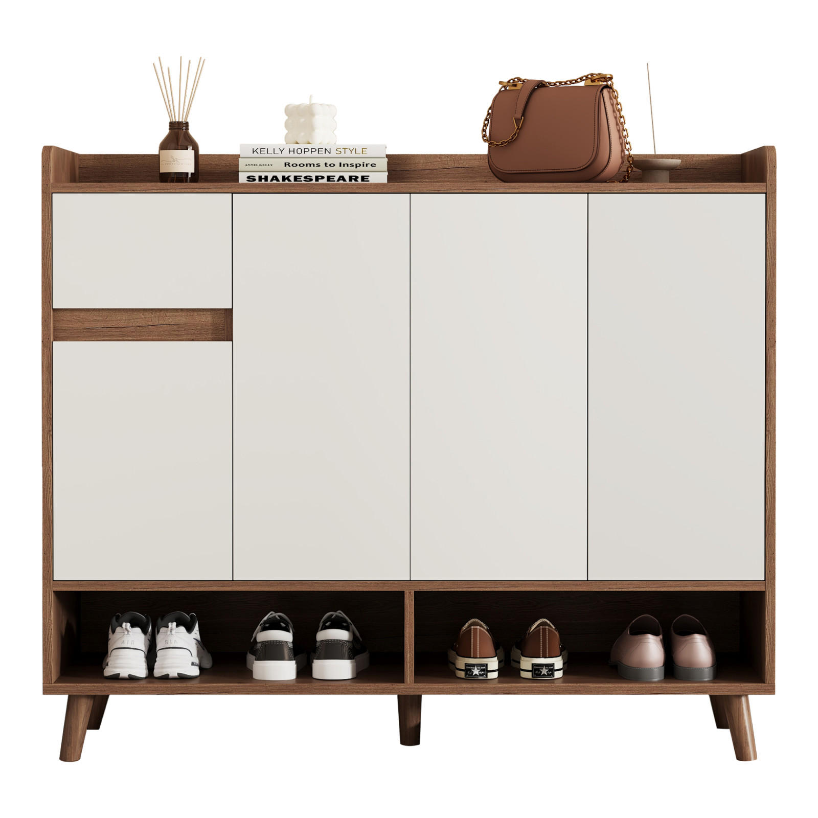 SIDEBOARD 120x35x99 cm mit 4 Türen und Schublade, Weiß/Natur - Weiß, Holzwerkstoff (120/99/35cm)
