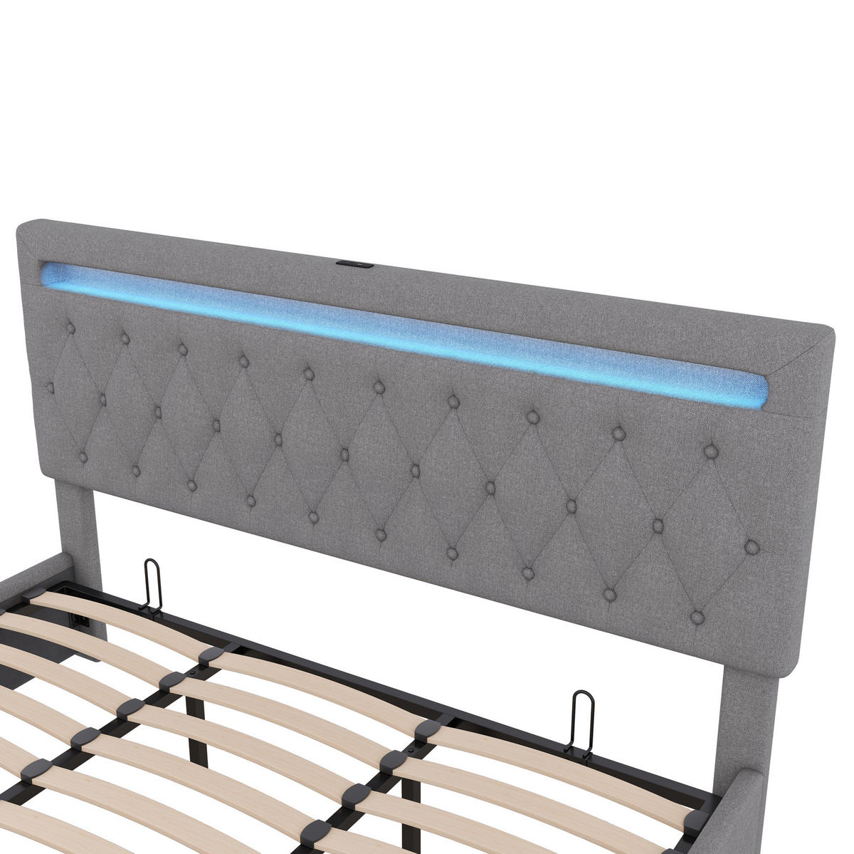 POLSTERBETT mit LED-Beleuchtung 180/200 cm mit Bettkasten und USB-Anschluss - Grau, Textil (180/200cm) - BEAOK