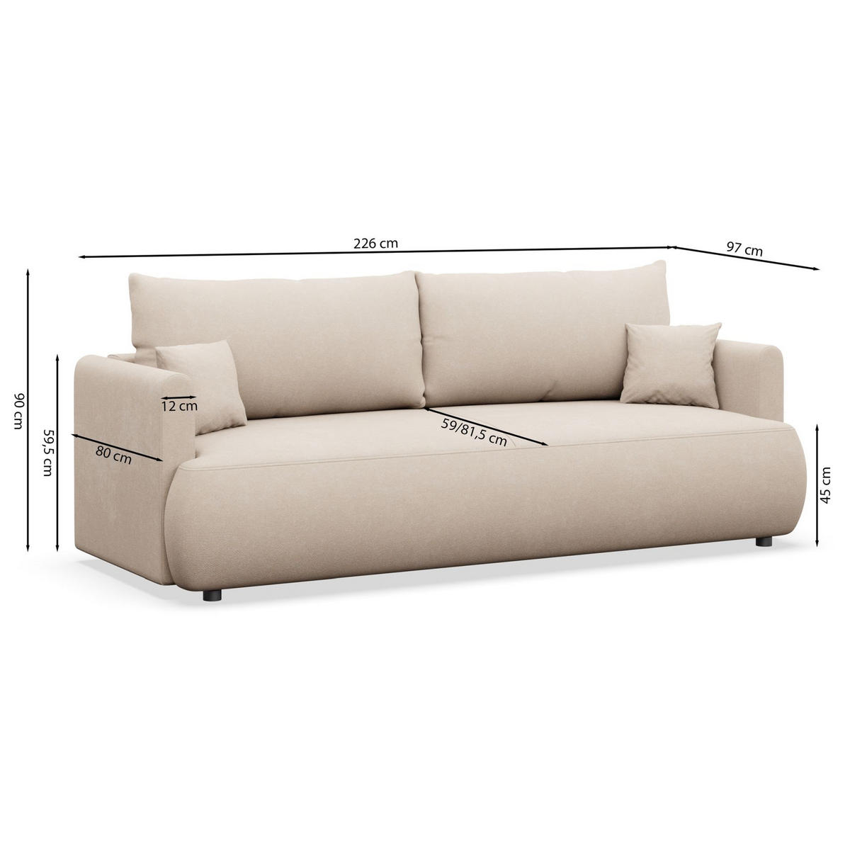 SCHLAFSOFA Ovo Mini Olivgrün Chenille Easy Clean - Schwarz/Olivgrün, Kunststoff/Textil (226/90/97cm) - Selsey