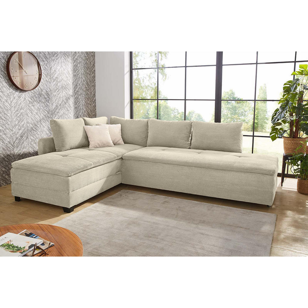 Thumbnail - luma-home Ecksofa-Dauerschläfer, Greige, Textil, 4-Sitzer, Füllung: Kaltschaum, L-Form,L-Form, 306x223 cm, Wohnzimmer, S...