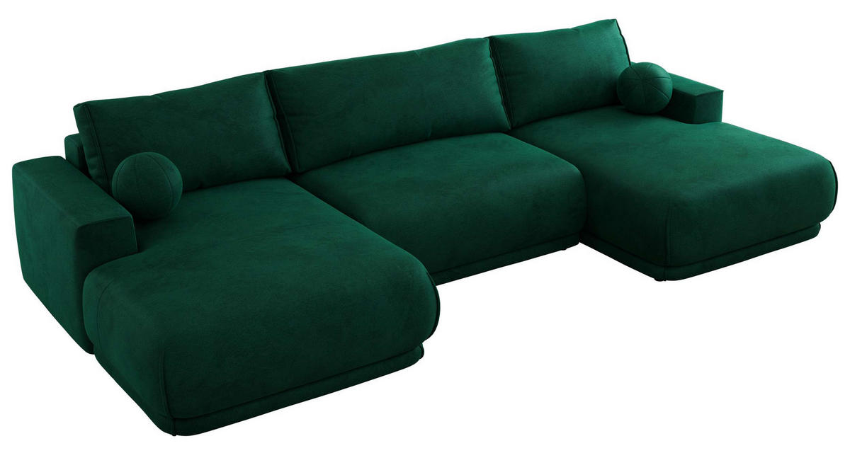 SEDACIA SÚPRAVA RINA U Tmavozelená Zamat - čierna/tmavozelená, textil/plast (360/85/170cm) - MKS