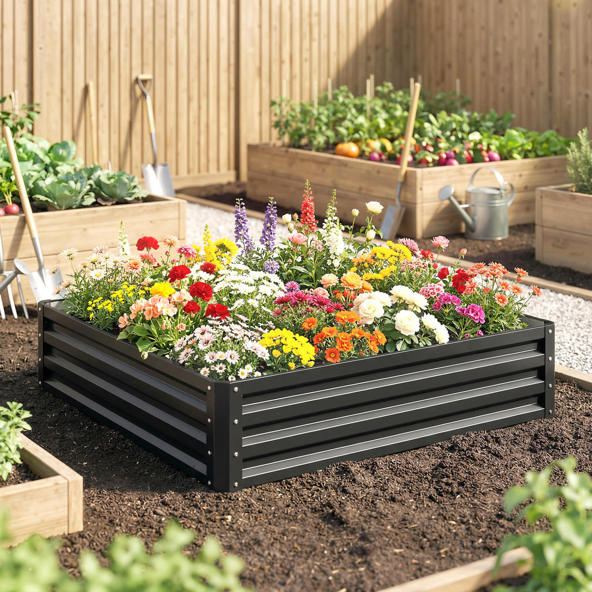 HOCHBEET, Blumenkasten, Gemüsebeet, für Garten, Terrasse, Balkon, Stahl, Grau - Grau, Metall (120/30/120cm) - Outsunny