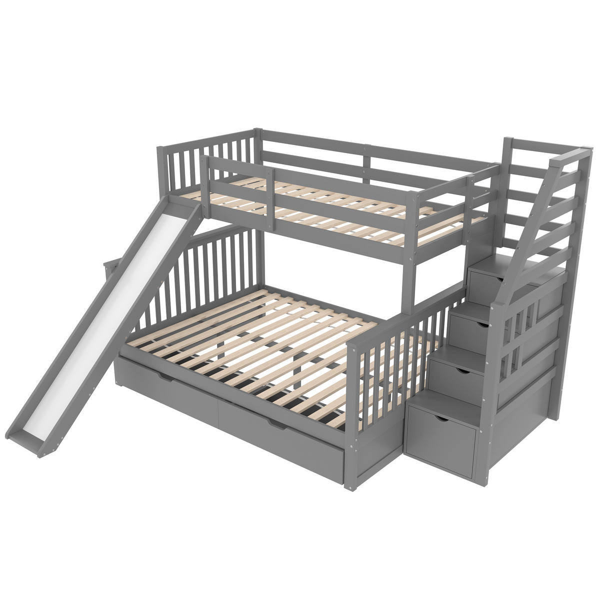 ETAGENBETT aus Kiefernholz und MDF 90x200/140x200 cm Grau mit Rutsche und Schubladen - Grau, Holz (90/200cm) - IVMEU