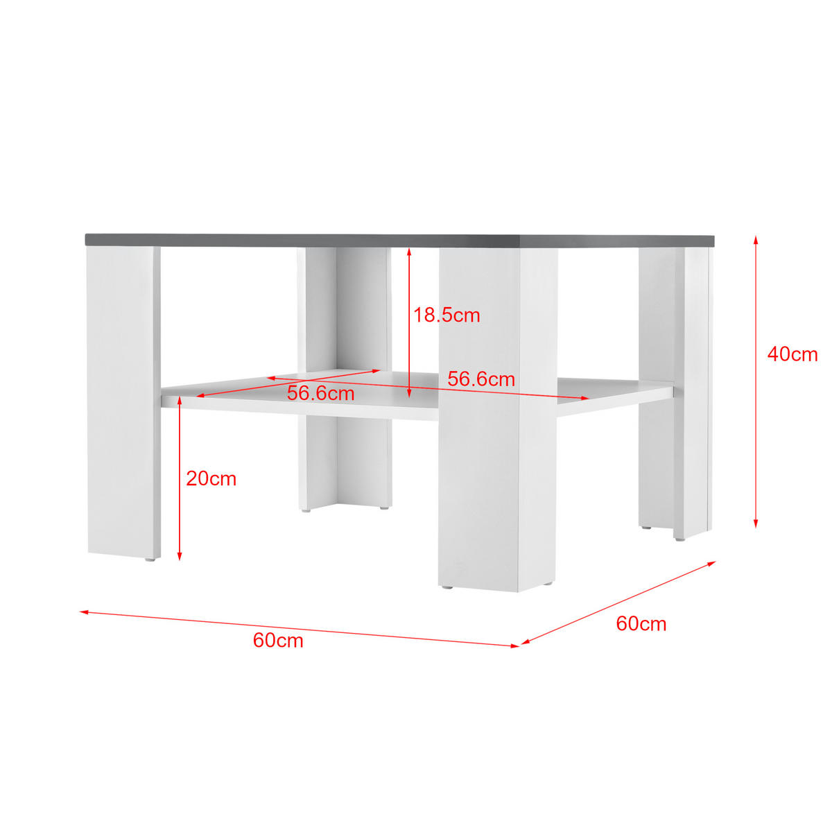 COUCHTISCH Aachen 60/60/40 - Dunkelgrau/Weiß, Holzwerkstoff (60/60/40cm) - [en.casa]