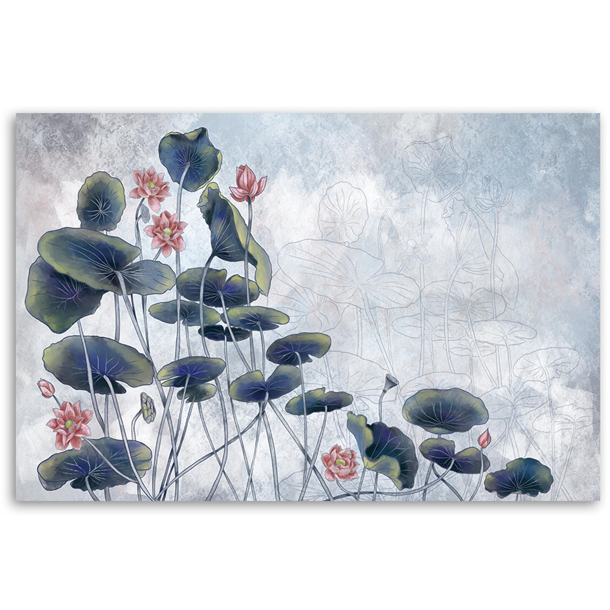 WANDBILD rote wasserlilie - Türkis, Textil (60/40cm) - Feeby