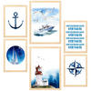 POSTER Set Mit 6 Dekoratives Blatt Mit Marineblauer A3 & A4 Rahmen Aus Hellem Holz - Beige, Papier (29/3cm) - Nacnic