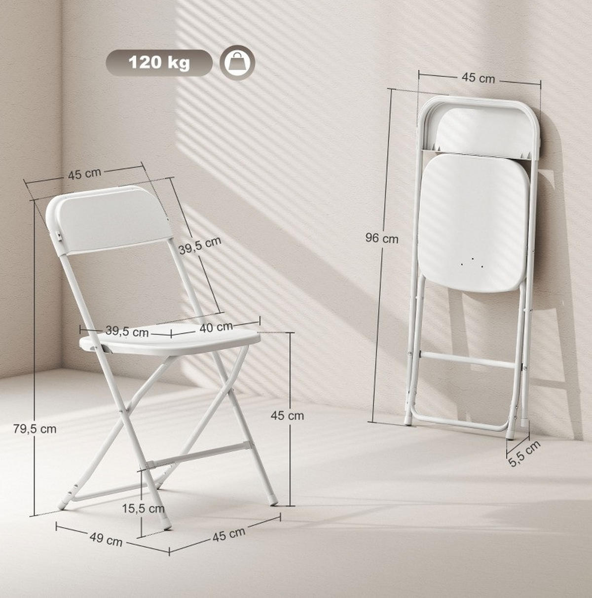 KLAPPSTÜHLE faltbar 6er-Set Kunststoff Weiß - Weiß, Metall (45/79.5/49cm) - Meubliv