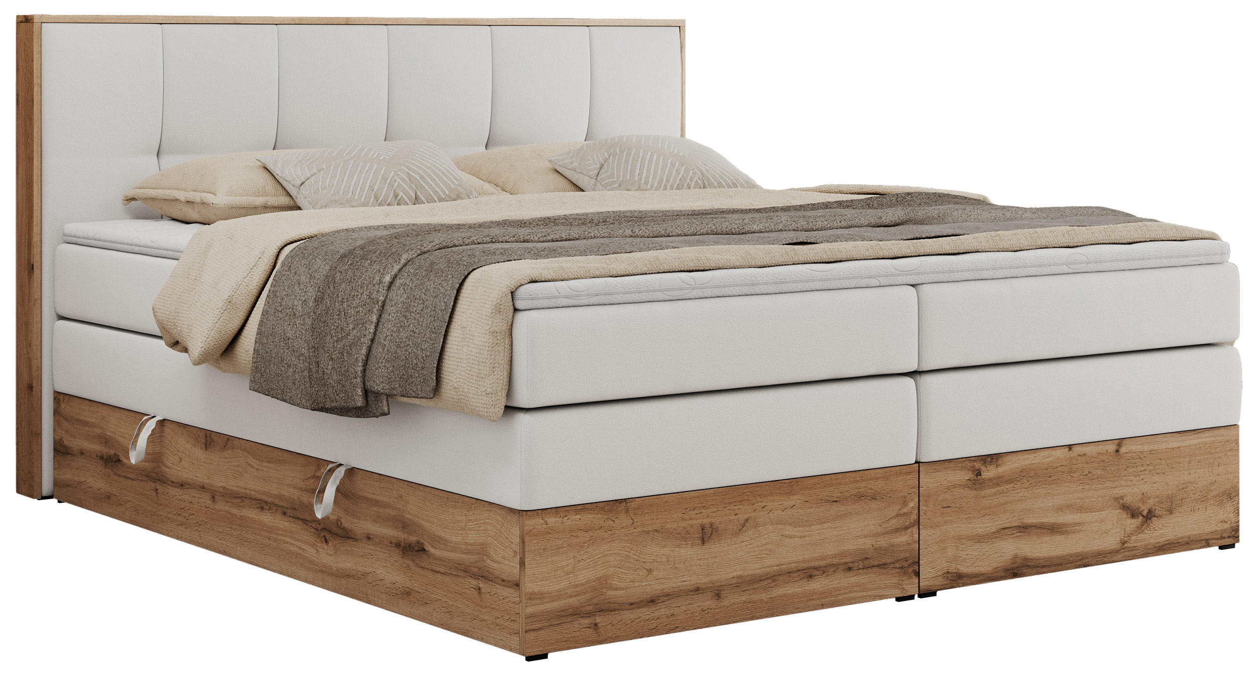 BOXSPRINGBETT ALBERO 1 KING 120/200 Weiß Kunstleder - H3 - Weiß, Holz/Textil (120/200cm) - MKS