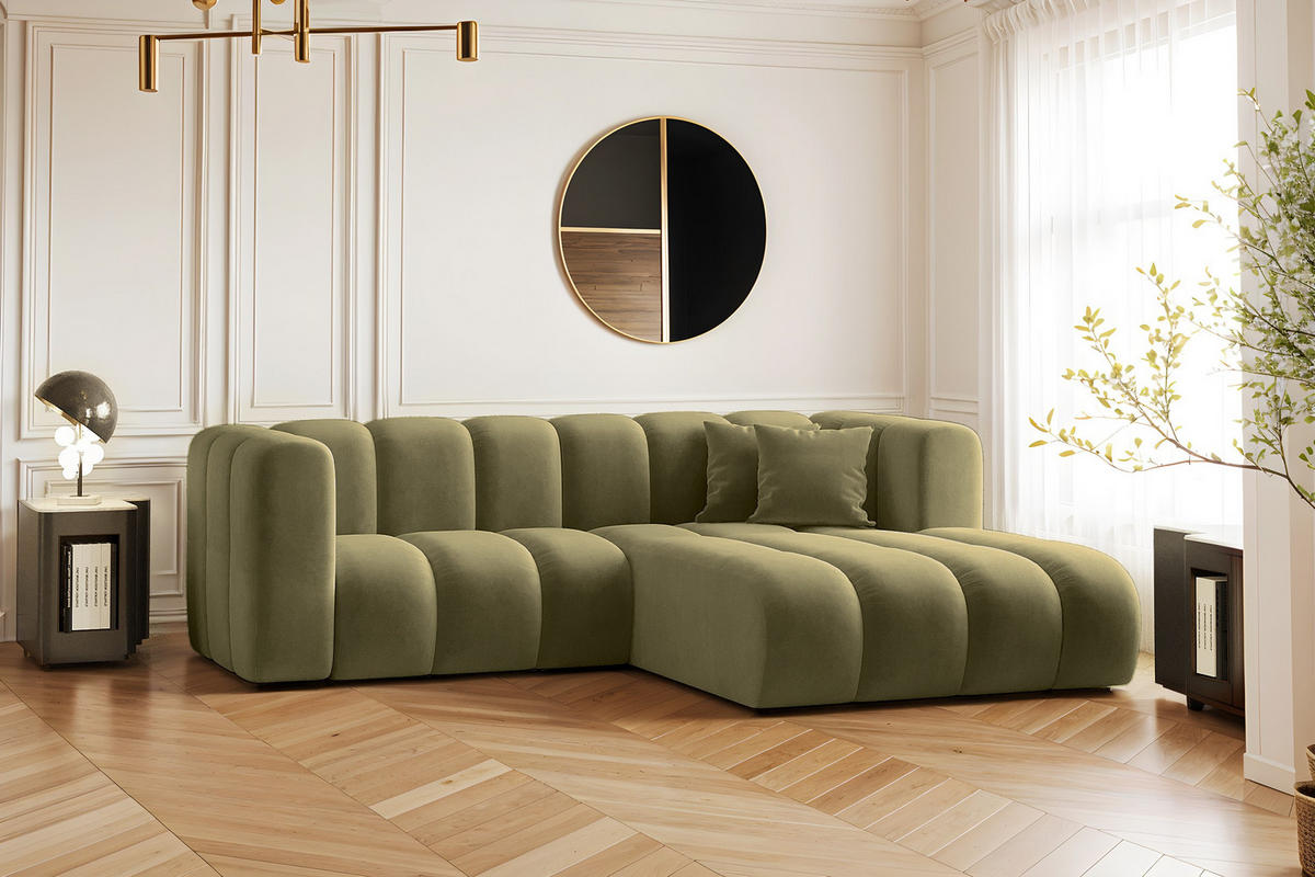 ECKSOFA, L-from, Sofa Grand modular stoff Salvador Olive Rechts - Olivgrün, Holz (227/179cm) - Kaiser Möbel