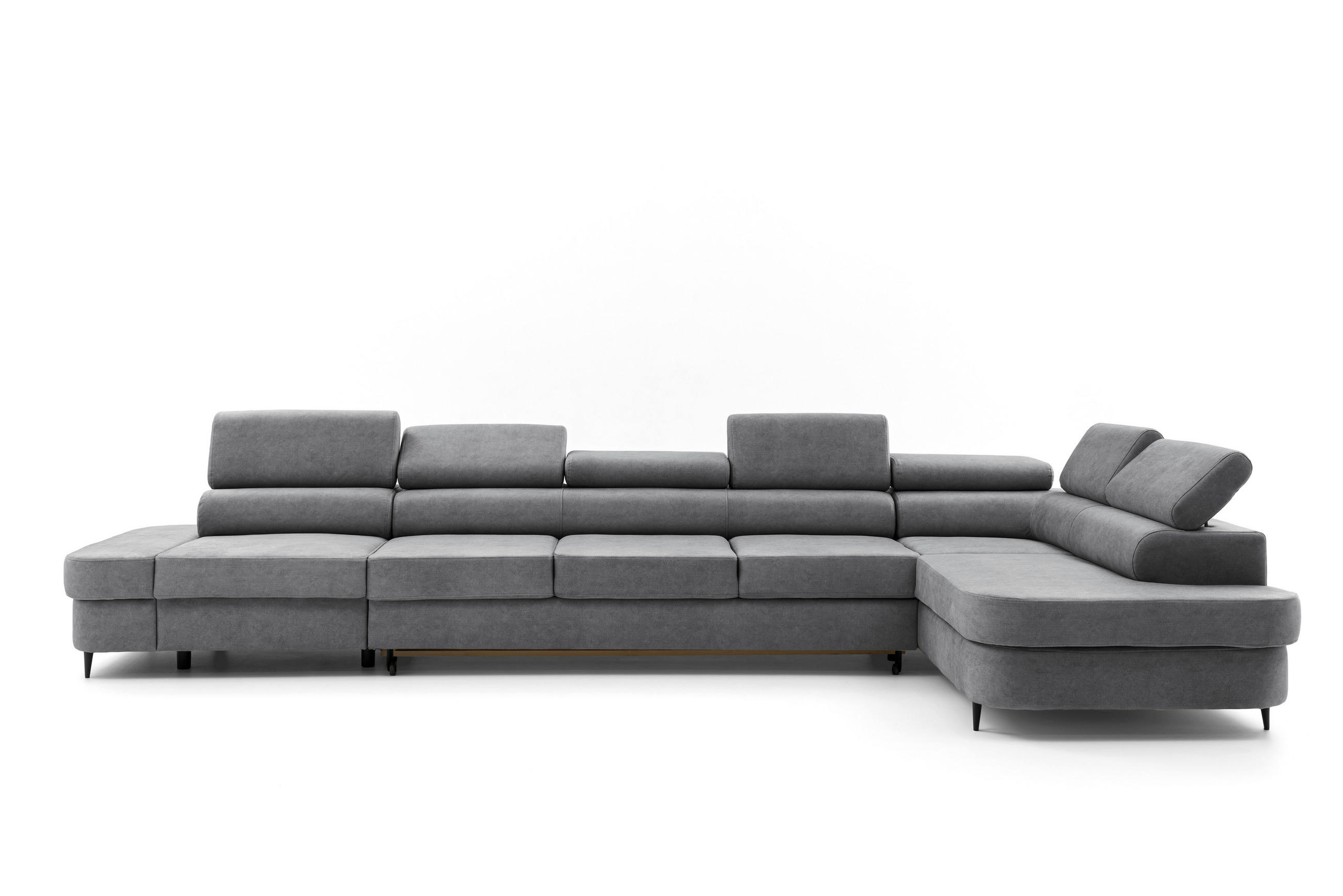 ECKSOFA PRIAM XXL L-Form Rechts mit Schlaffunktion 125x265 Velours Grau - Schwarz/Grau, Holz/Textil (203/420cm) - Muffo