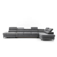 ECKSOFA PRIAM XXL L-Form Rechts mit Schlaffunktion 125x265 Velours Grau - Schwarz/Grau, Holz/Textil (203/420cm) - Muffo