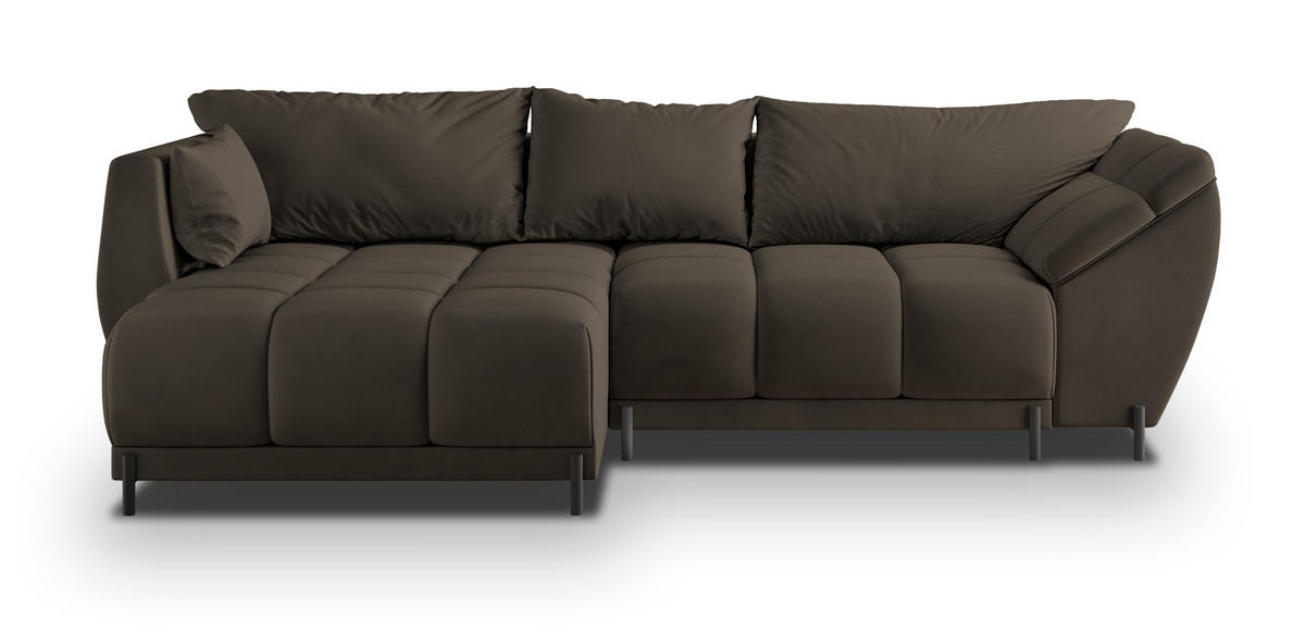 ECKSOFA VESTANO L-S Braun Velours-Stoff mit Schlaffunktion - Braun, Holz (287/182cm) - MASSENO