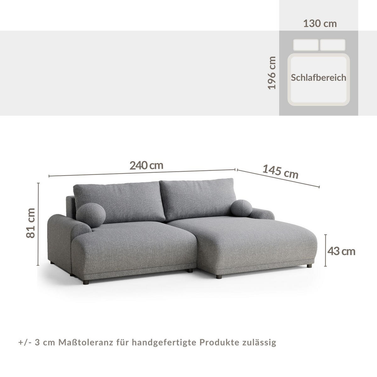 ECKSOFA MIT SCHLAFFUNKTION Tallin Beige Webstoff - Beige/Schwarz, Holz/Holzwerkstoff (240/145cm) - Maison de Reve