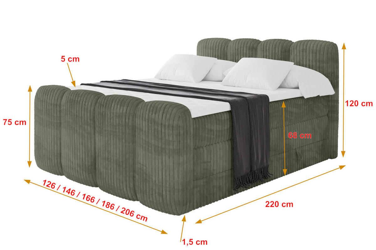 BOXBETT mit Matratze H3|H4 - NINA-Z KING - 140x200 cm - Olive - Olivgrün, Holzwerkstoff (140/200cm) - ALTDECOR