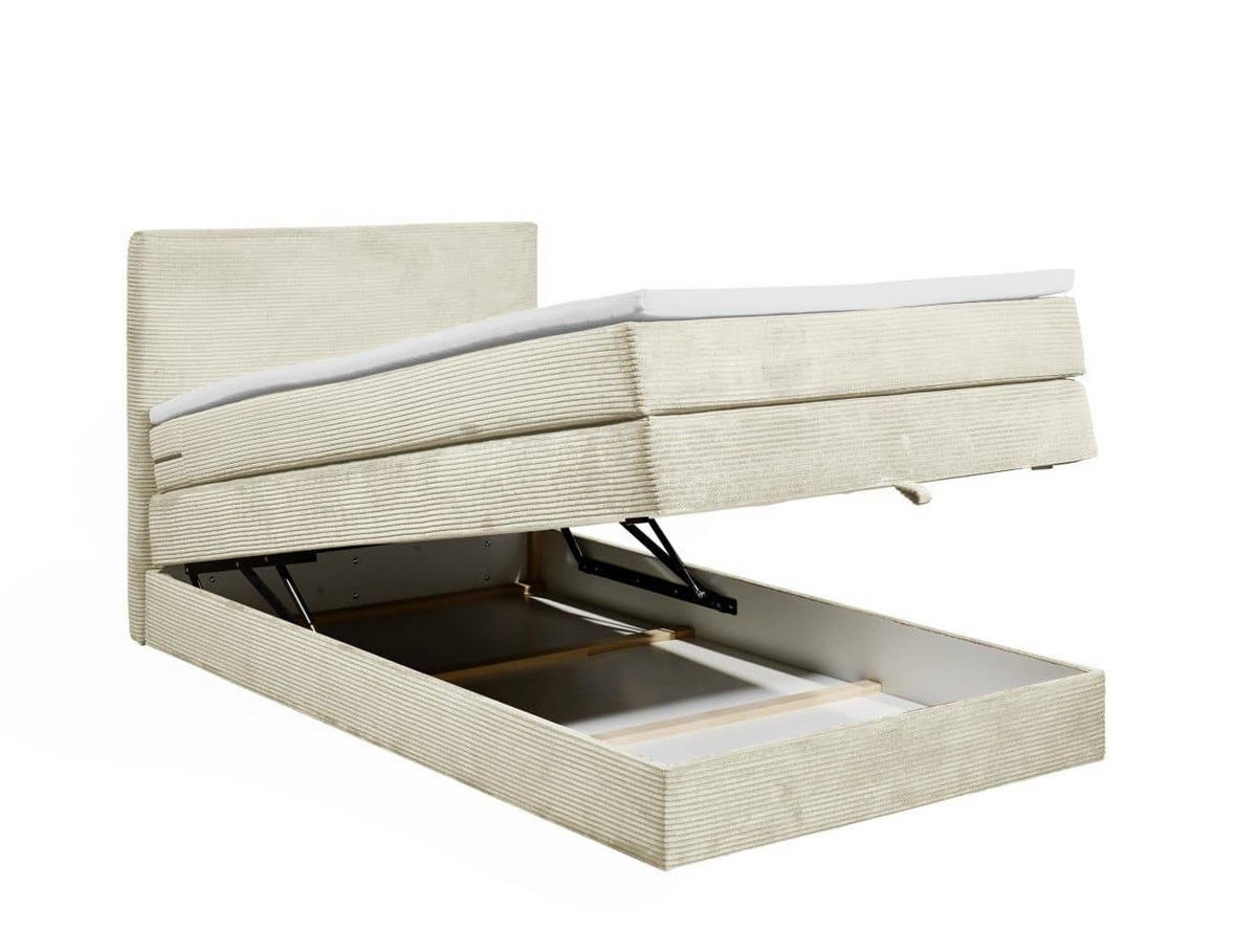 BOXSPRINGBETT 120/140x200 – Bettkasten, 7‑Zonen‑Tonnentaschenfederkern & Komfort‑T25‑Topper - Beige/Creme, Holz/Textil (120/200cm) - ed exciting design