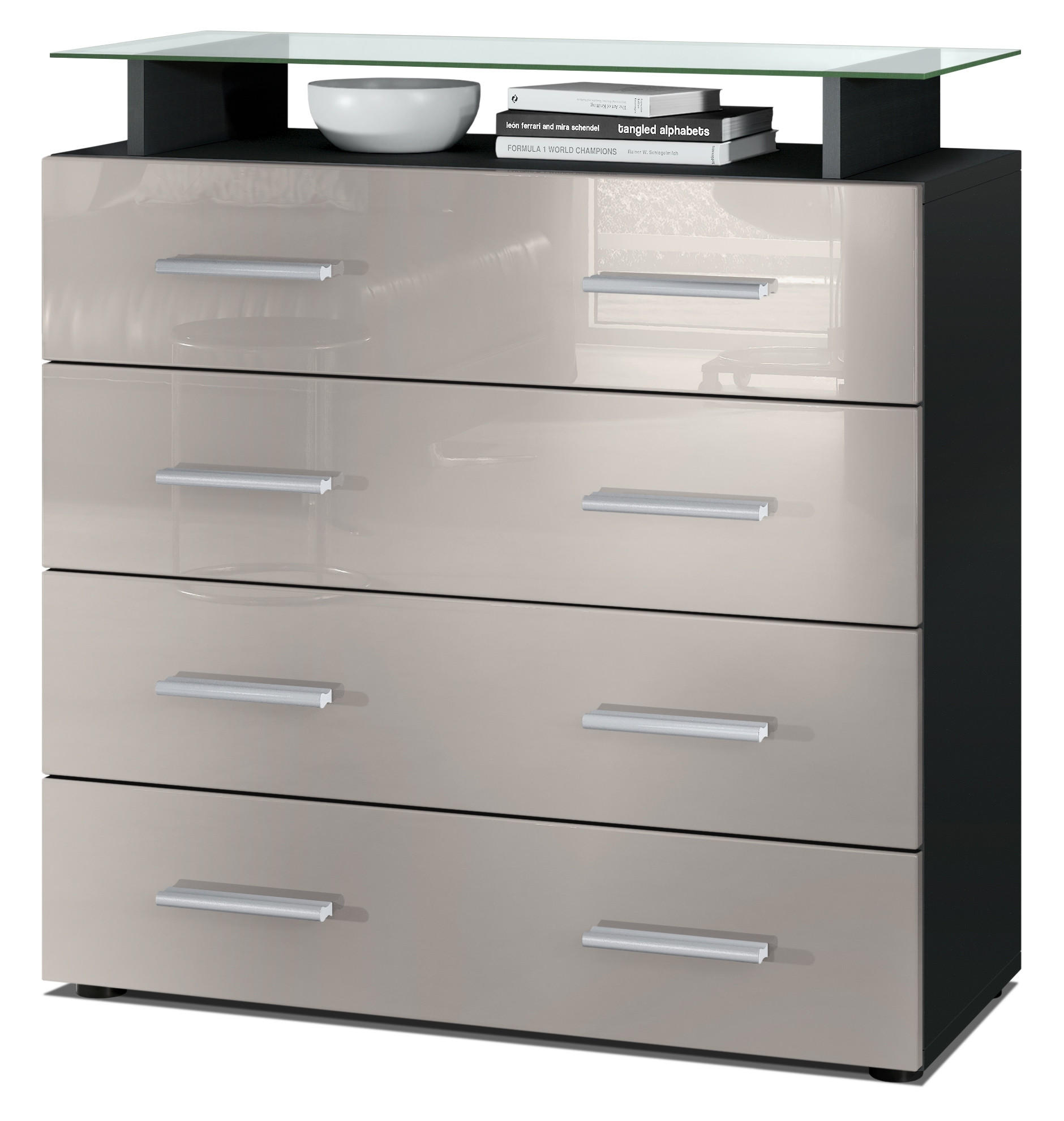 KOMMODE Pavos Sandgrau Hochglanz - Sandfarben, Holzwerkstoff (76/81/35cm) - Vladon