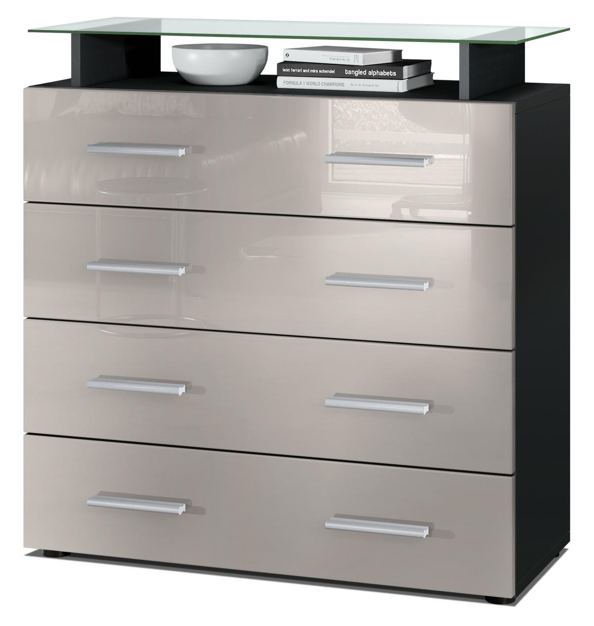 KOMMODE Pavos Sandgrau Hochglanz - Sandfarben, Holzwerkstoff (76/81/35cm) - Vladon