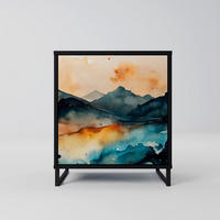 SIDEBOARD OMINOUS MOUNTAINS, Schwarz, 57,5x42x67,5 cm, Schwarze Metall-Rahmenfüße - Multicolor/Schwarz, Holzwerkstoff/Metall (57.5/67.5/42cm) - SpaceRebels