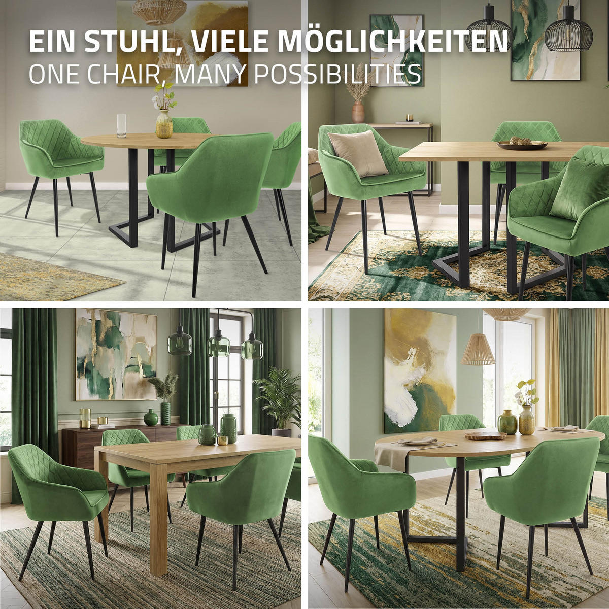ESSZIMMERSTUHL 6er Set Salbei Samt - Schwarz/Grün, Textil/Metall (63/80/60cm) - ML-DESIGN