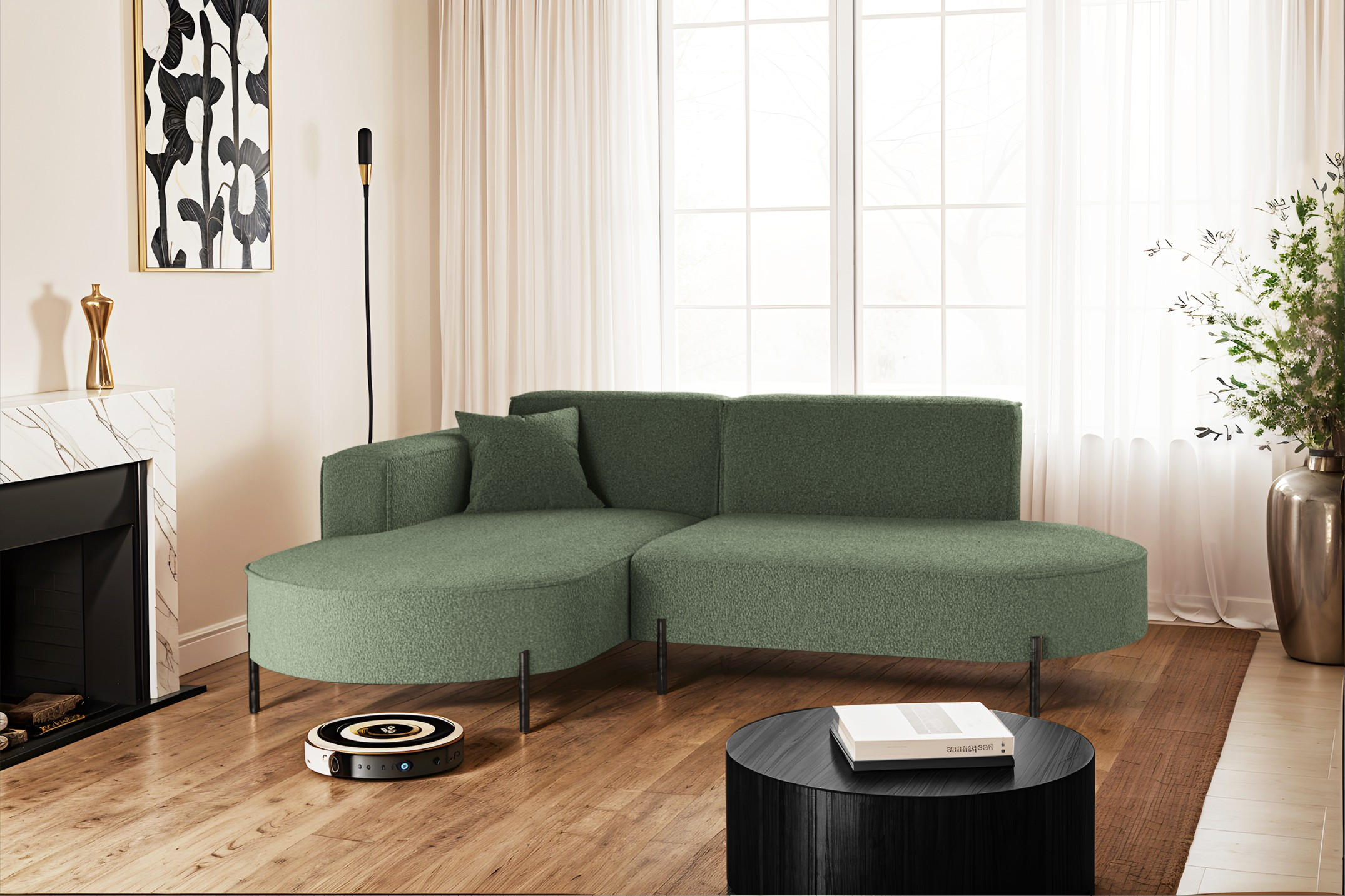 ECKSOFA L-Form Designer Modena Rein Stoff Quelle Grün Links - Grün, Holz/Textil (165/236cm) - Kaiser Möbel