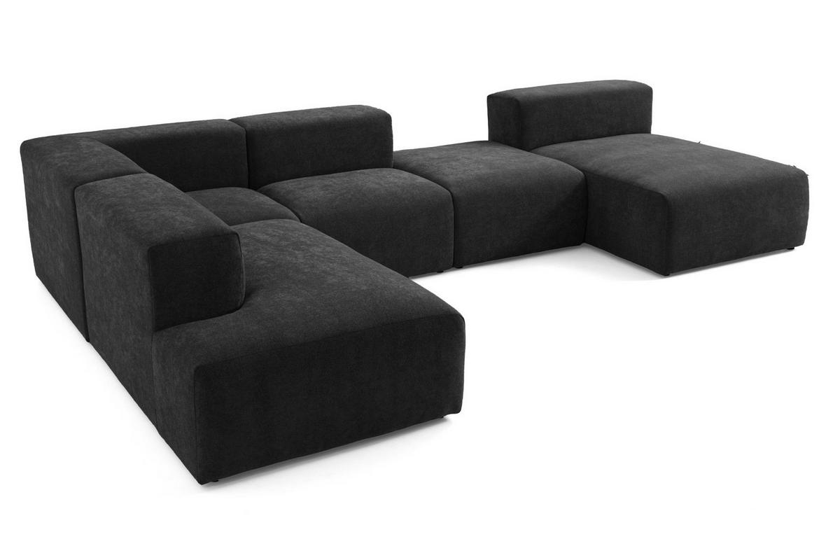 5-SITZER modulares Wohnlandschaft U XXL HEAVEN SET 6 Links, Breite 375 cm Webstoff Schwarz - Schwarz, Holz/Kunststoff (375/73/245cm) - Muffo