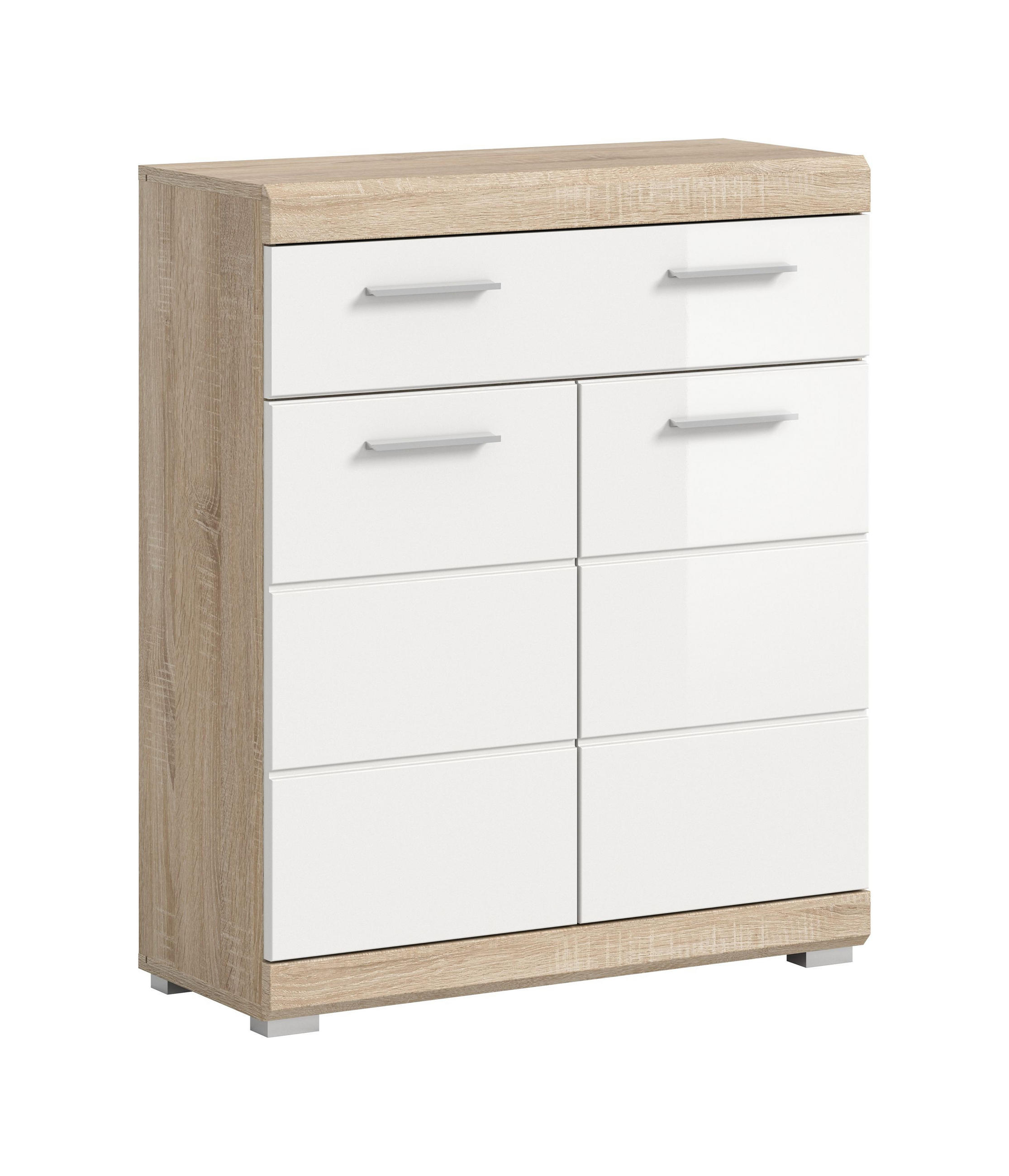 STANDSCHRANK breit Lambada Bad in Sonoma Eiche hell und weiß hochglanz B/H/T: 74x88x31 cm - Sonoma Eiche, Holz (74/88/31cm)