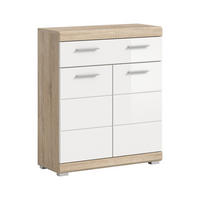 STANDSCHRANK breit Lambada Bad in Sonoma Eiche hell und weiß hochglanz B/H/T: 74x88x31 cm - Sonoma Eiche, Holz (74/88/31cm)