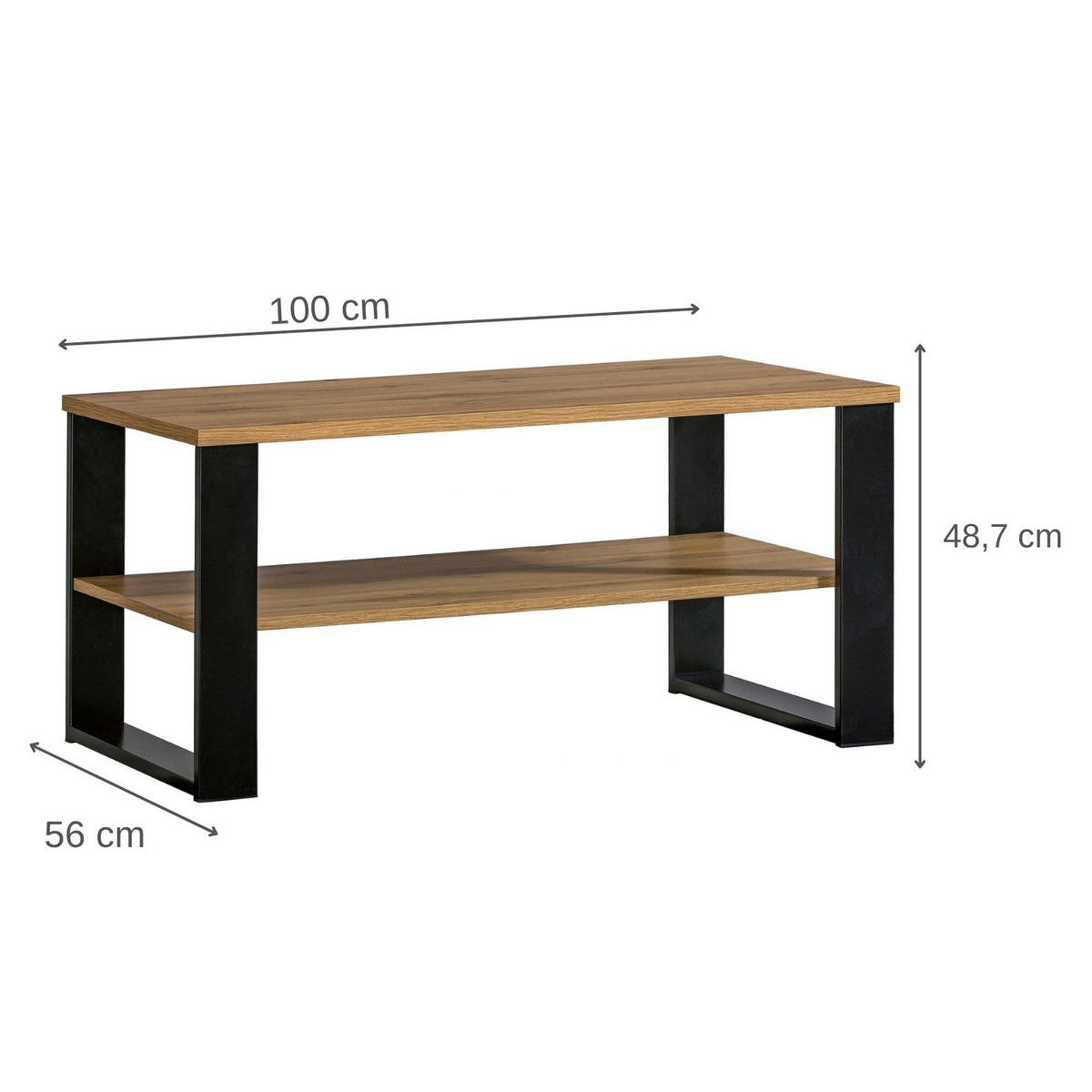 COUCHTISCH Lamelo mit Ablage, 100×56 cm, Eiche Wotan+Schwarz - Eiche Wotan, Holzwerkstoff (100/56/49cm) - Beautysofa