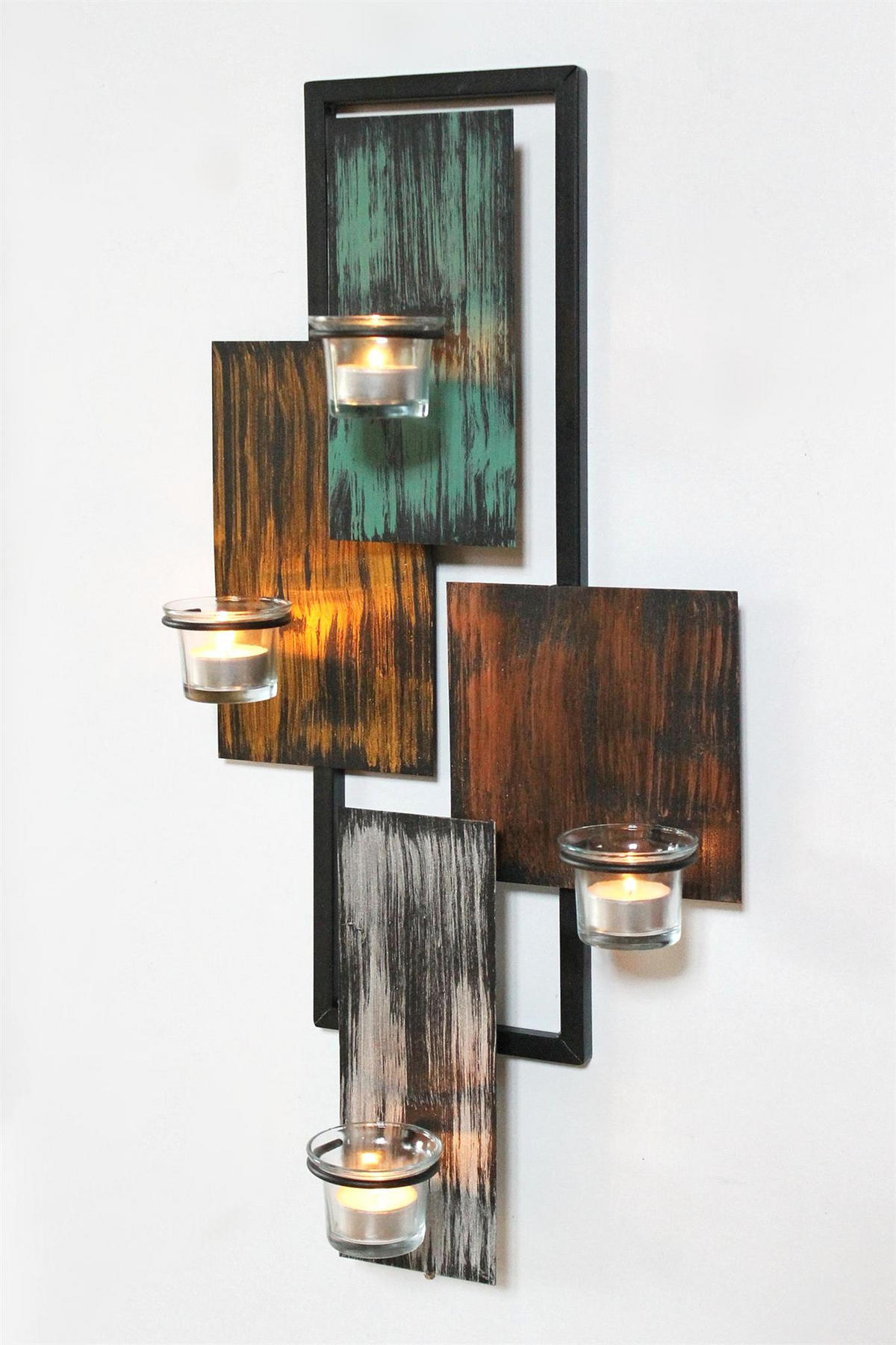 WANDTEELICHTHALTER inkl. Gläser Metall Schwarz 29/13/61 cm - Schwarz, Metall (61cm) - DanDiBo