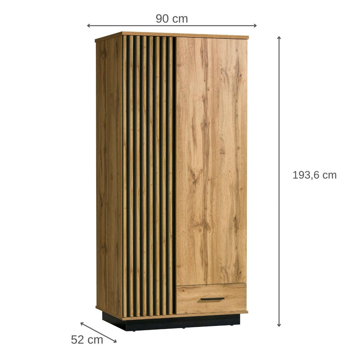 DREHTÜRENSCHRANK Lamelo mit 2 Türen und Schublade, mit Lamellen, 90 cm, Eiche Wotan - Eiche Wotan, Holzwerkstoff (90/194/52cm) - Beautysofa