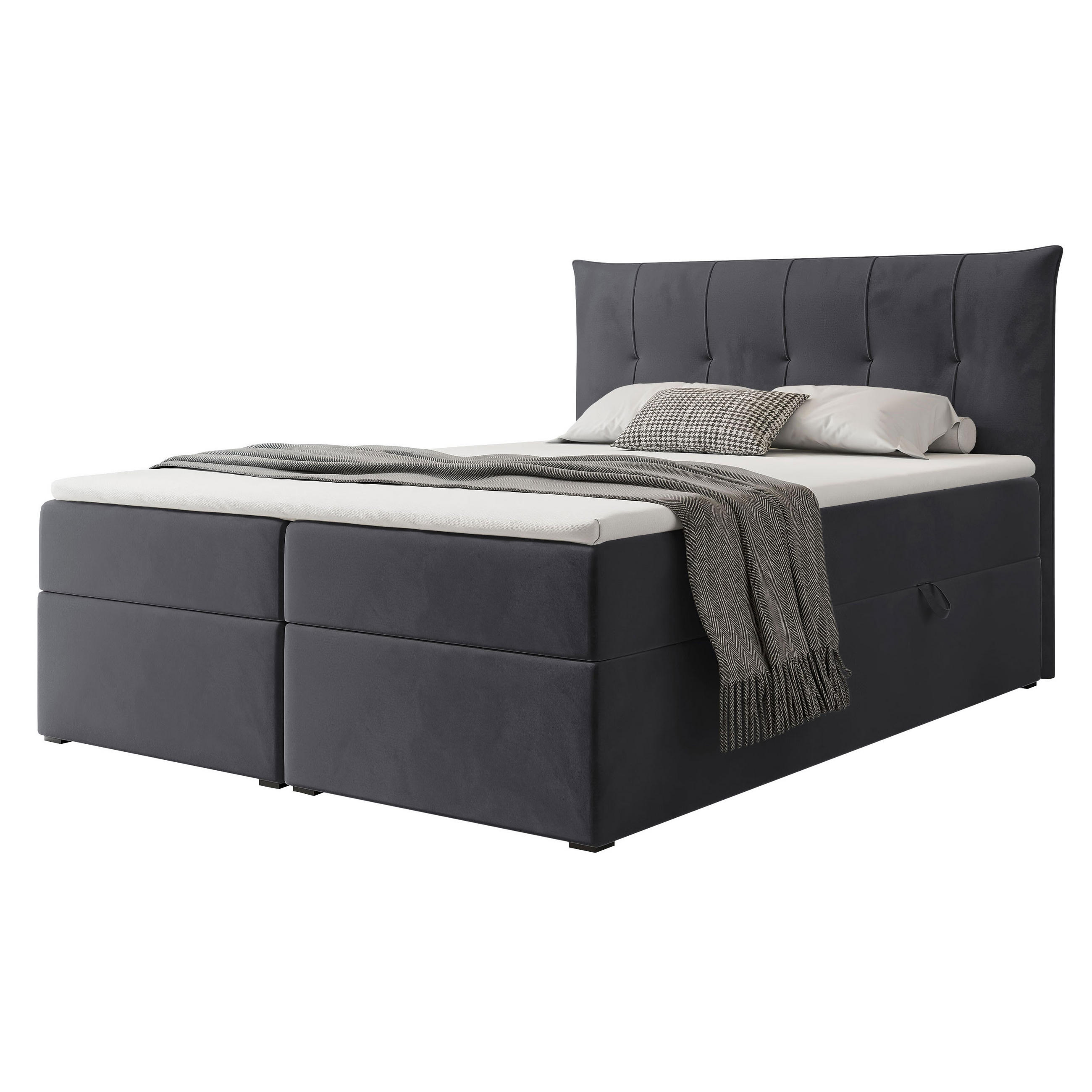 BOXBETT CHESTER 140/200 cm mit Matratze und Topper, Dunkelgrau - Dunkelgrau, Holzwerkstoff/Textil (140/200cm) - Idohome