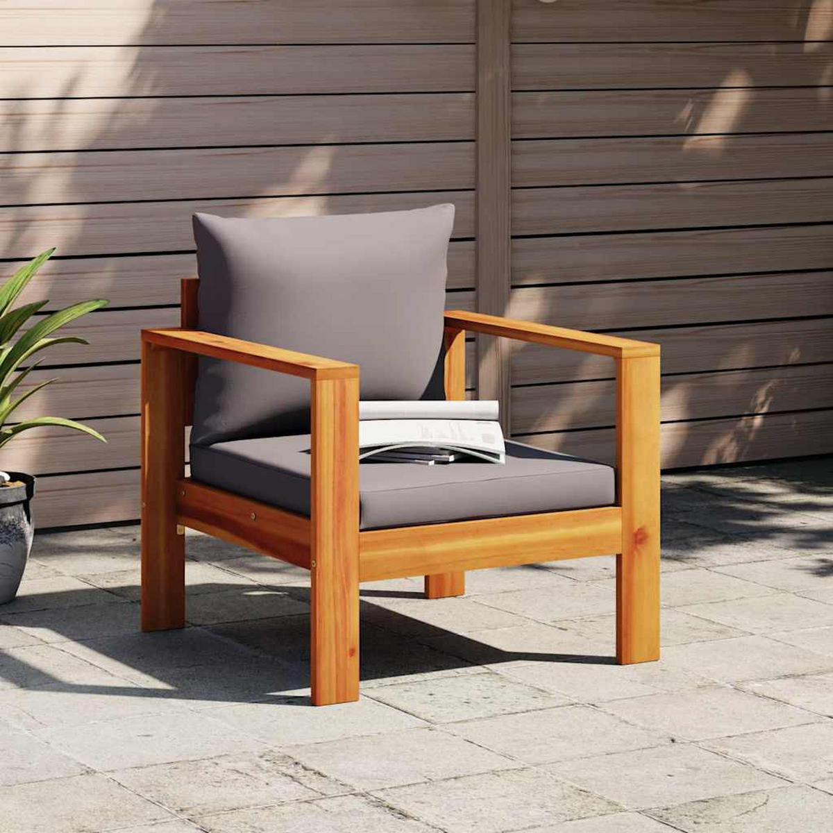 GARTENSESSEL Mit Kissen Massivholz Akazie - Dunkelgrau, Holz (68/64/68cm) - vidaXL