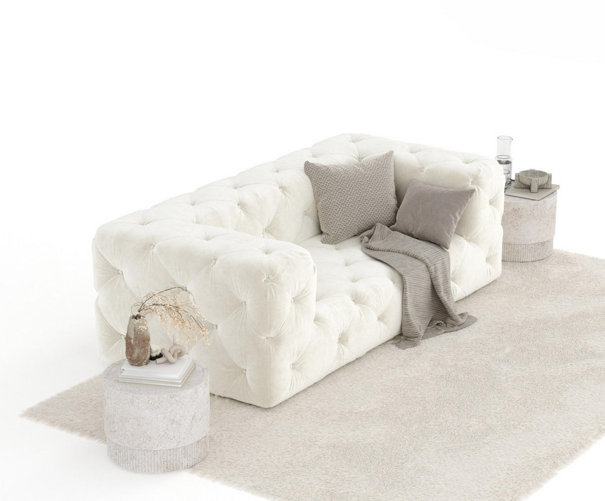 2-SITZER-SOFA Cosimo Creme Samtstoff - Creme/Schwarz, Holz/Holzwerkstoff (193/71/100cm) - Maison de Reve