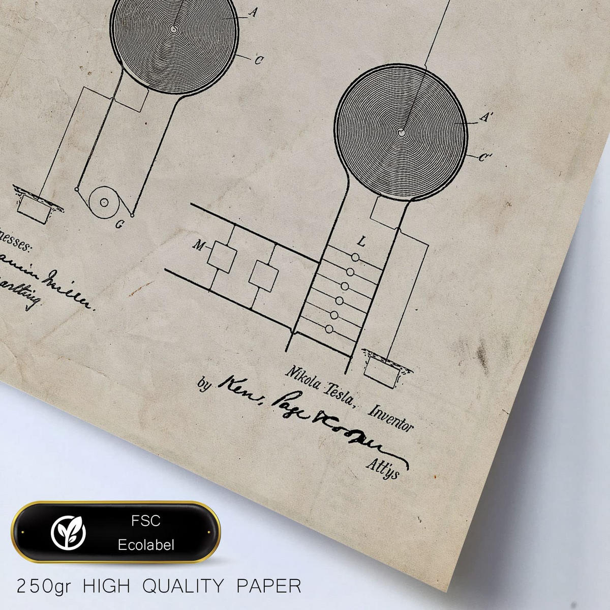 POSTER Set Mit 6 Plakaten Mit Strom 1 Patenten Im Vintage Stil A3 & A4 Schwarzer Rahmen - Schwarz, Papier (29/3cm) - Nacnic