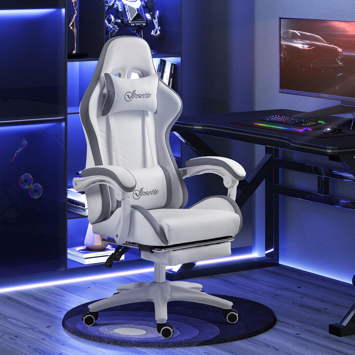 GAMING-STUHL Grau 65.0/65.0/129.0 cm - Grau, Kunststoff (65/129/65cm)