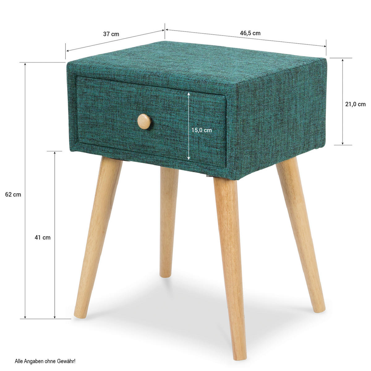 NACHTTISCH 46/62/37 cm türkis - Türkis, Holz/Textil (46/62/37cm) - Homestyle4u