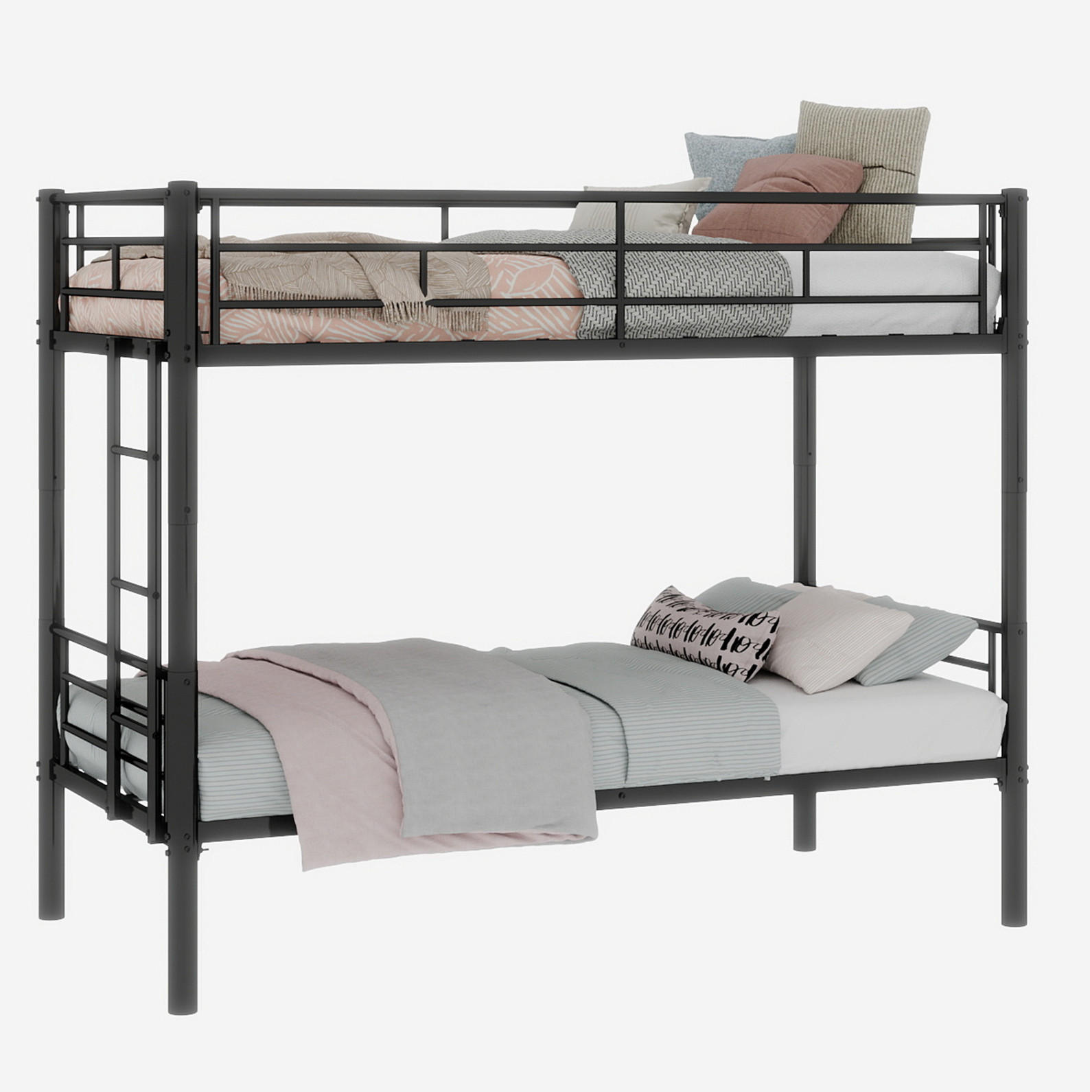 ETAGENBETT umbaubar 196/103/156 cm, Schwarz mit Leiter und Geländer - Schwarz, Metall (90/190cm) - MIVRAY