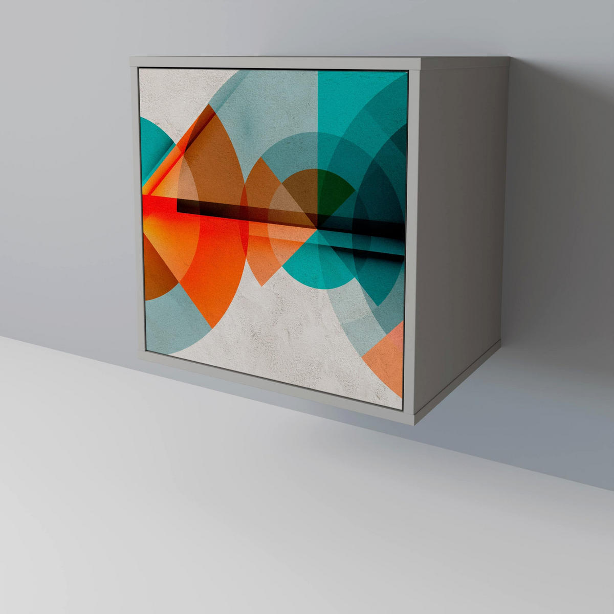 SIDEBOARD CIRCULAR RHAPSODY, Grau, 57,5x42x75,5 cm, Goldfarbene Metallfüße - Goldfarben/Multicolor, Holzwerkstoff/Metall (57.5/75.5/42cm) - SpaceRebels