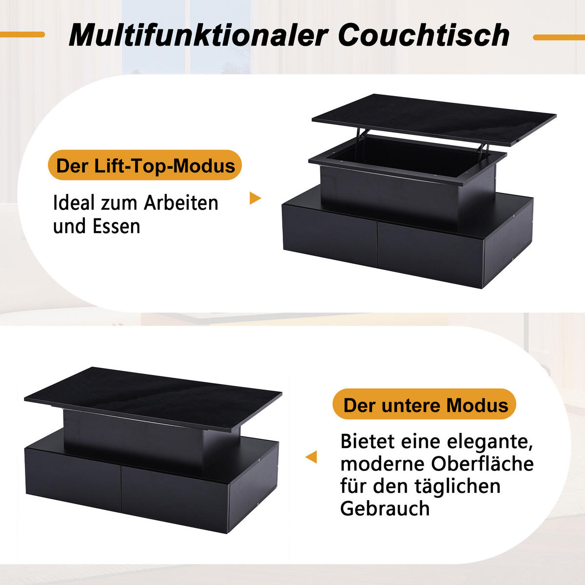 COUCHTISCH DE-206 Schwarz mit LED-Beleuchtung - Schwarz, Holzwerkstoff (55/90/41cm) - ComfortXL