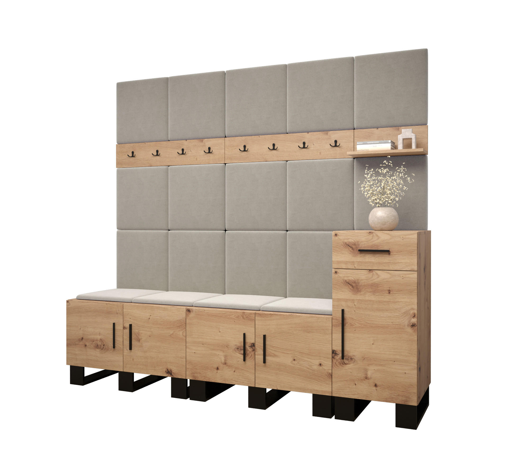 Abiks Möbel Garderoben-Set Eiche Artisan, Creme 210x196x45.6 cm