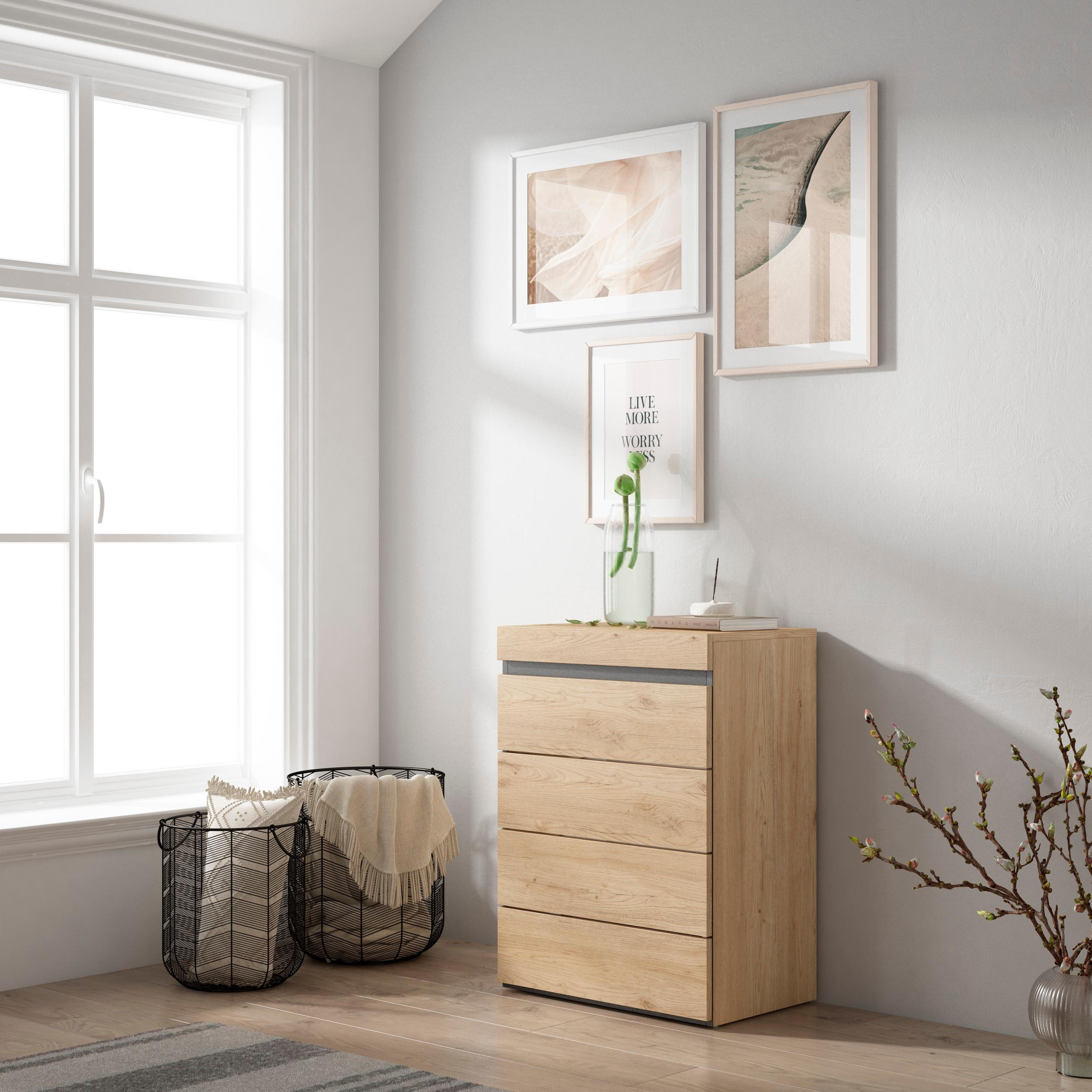 KOMMODE mit Schubladen, SIDEBOARD Schrank, eiche, 35/57/75cm - Eichefarben, Holzwerkstoff (57/75/35cm) - Skraut Home