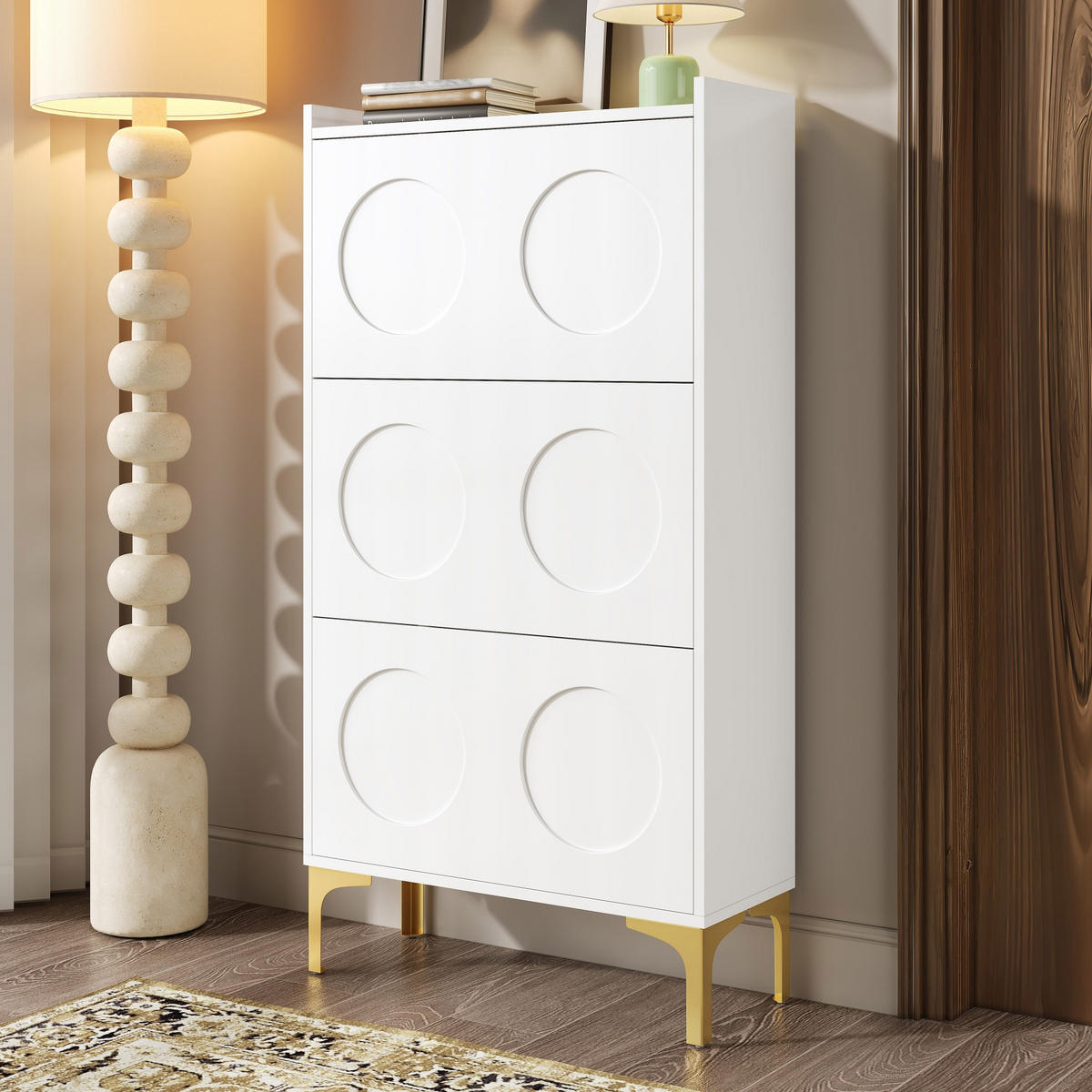 SCHUHSCHRANK 3 Ebenen Metallfüße weiß - Weiß, Holz (63/120/24cm) - LEBENLANG