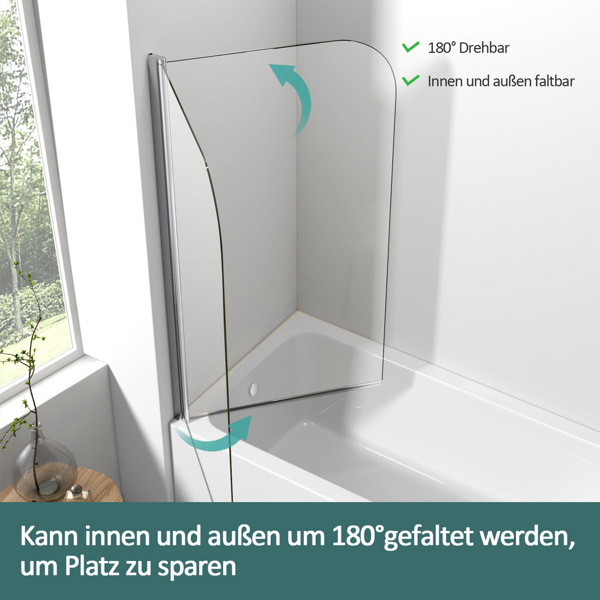 DUSCHWAND für Badewannen mit Schwenkfunktion Leicht zu Reinigen 140/90 cm - Transparent, Glas (90/140cm) - EMKE