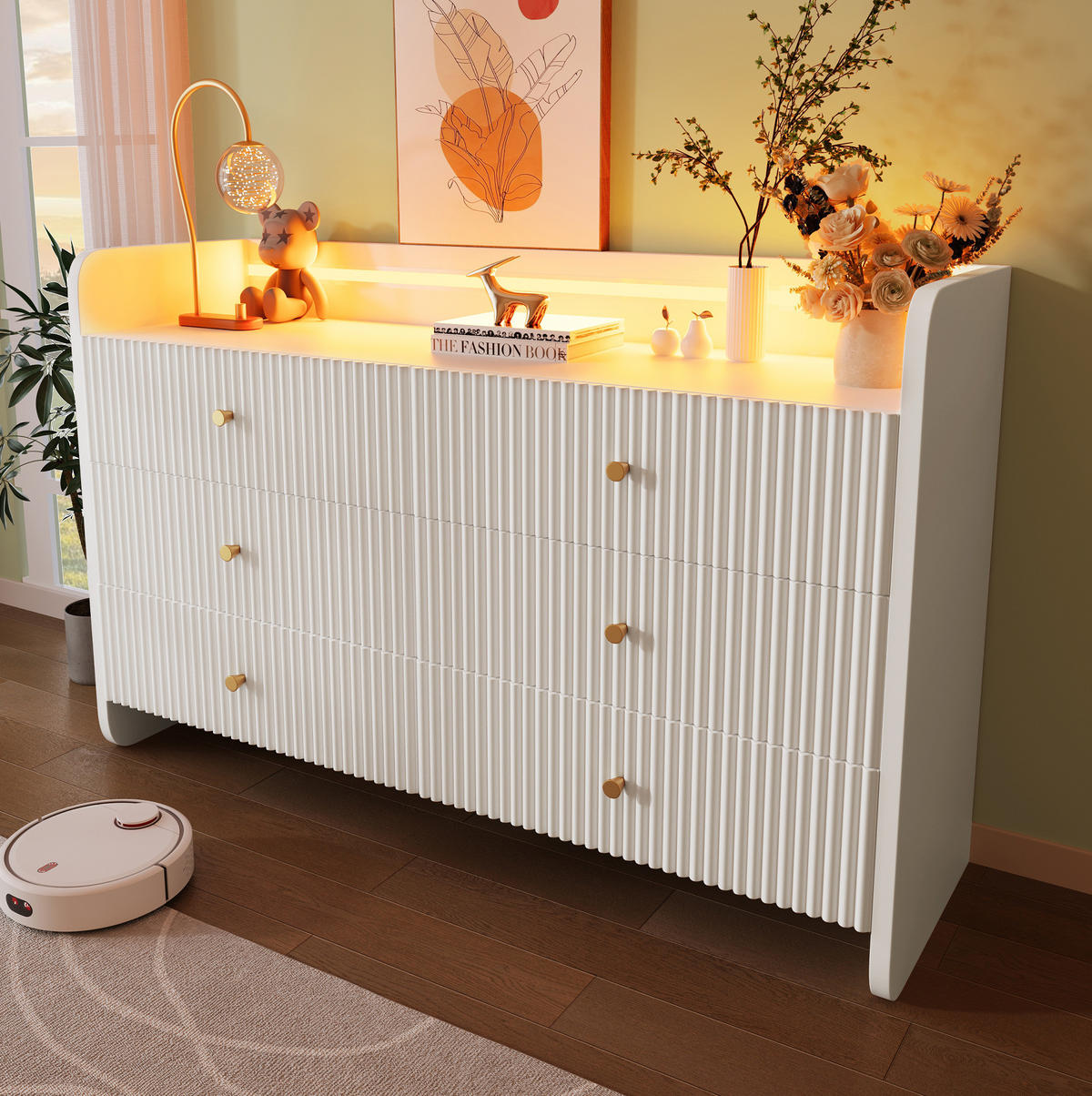 SIDEBOARD 120/40/75 cm Weiß aus Metall und Spanplatte mit LED-Beleuchtung - Weiß, Holzwerkstoff (40/75/120cm) - OKMYHOME